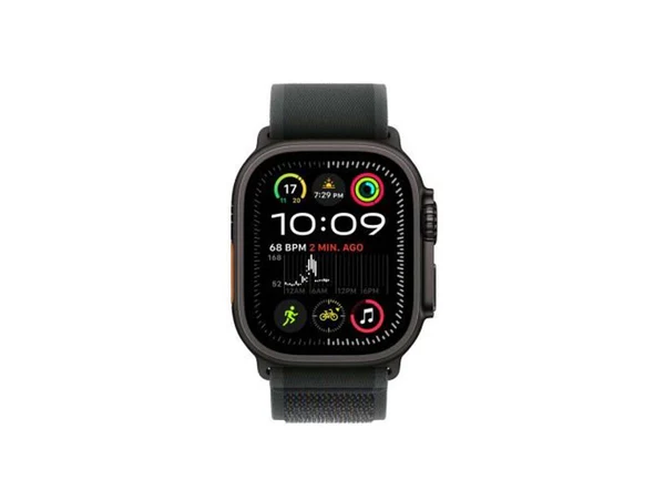 ابل ساعه الترا 2 جي بي اس + خلوي هيكل من التيتانيوم الأسود مقاس 49 ملم مع حزام جبال الألب باللون الأخضر الداكن - سمول